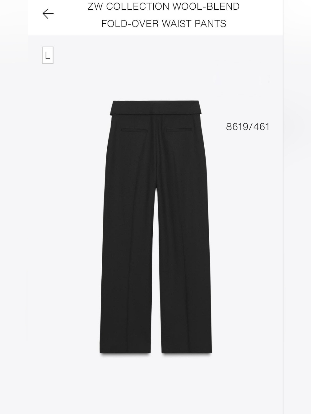 Zara  NWT Fold-Over Waist Wool-Blend Wide-Leg Pants - Black- SZ L